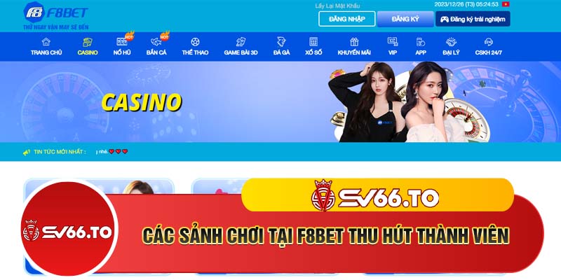 Các sảnh chơi tại F8bet thu hút thành viên